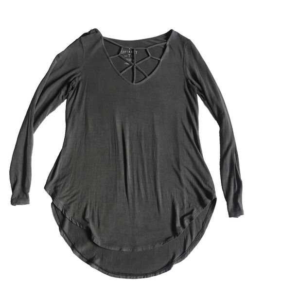 American Eagle Soft & Sexy Strappy Neck Gray Tunic Jegging Shirt Sz Small AE EUC - Picture 1 of 10